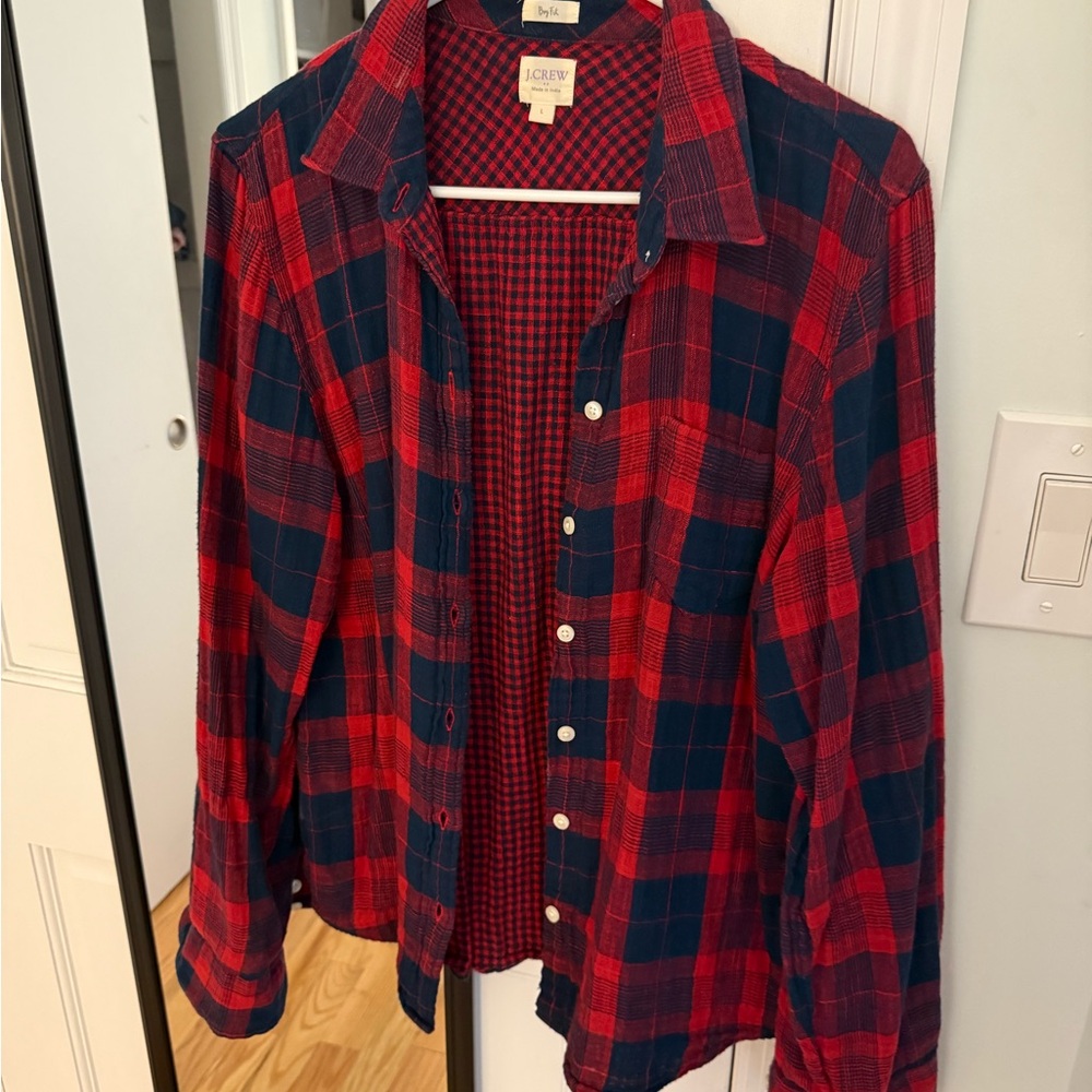 J. Crew Red and Navy Checkered Shirt